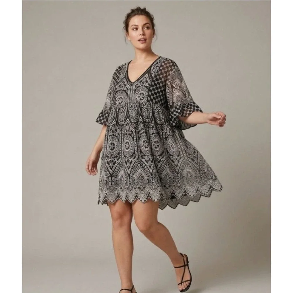 Akemi + Kin Anthropologie Brooke Eyelet Dress Womens 10 Embroidered Lace Boho